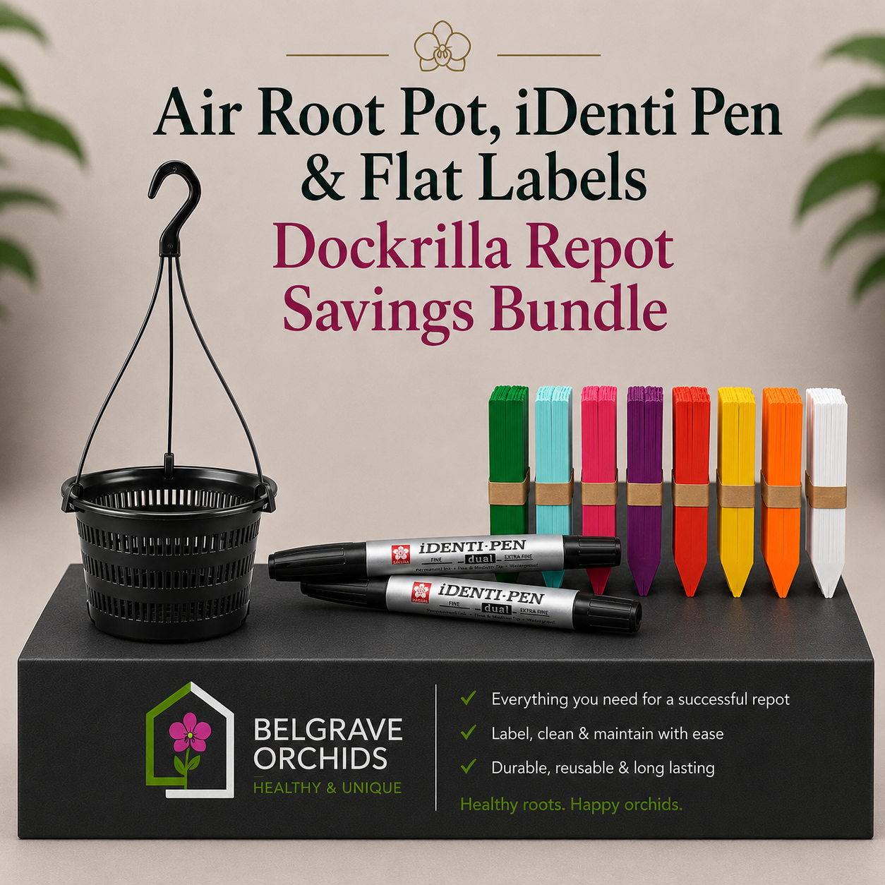 Dockrillia Repotting Pack — Hanging Mesh Pot 3pk + Labels x 20- + Pen x2