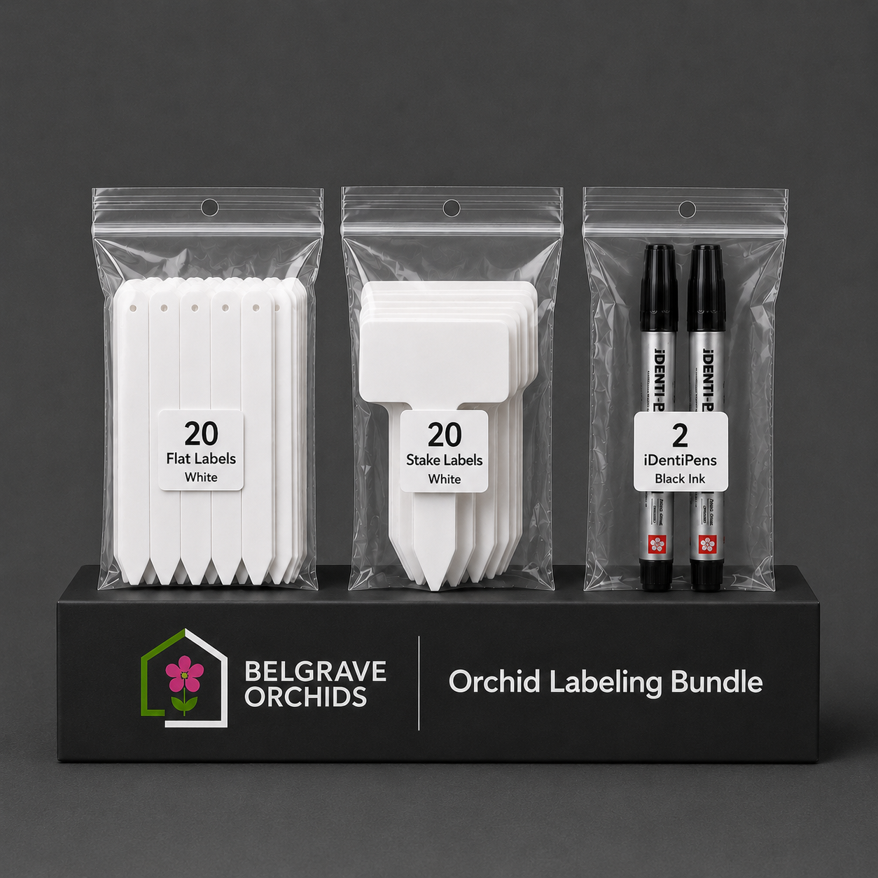 Orchid Labelling Bundle showing Markers, Flat Labels and T-Type Labels contents