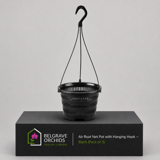 Air Root Net Pot with Hanging Hook Black showing pot standing upright