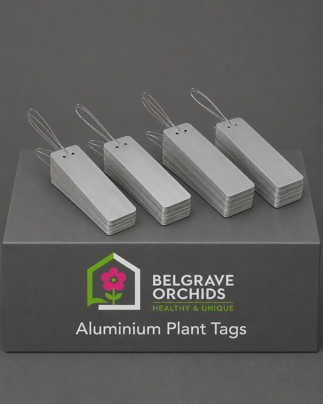 Aluminium Orchid Plant Tags 82mm x 25mm pack shot showing tags
