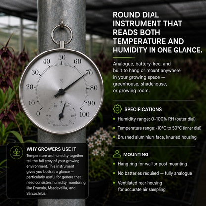 Analog Hygrometer and Thermometer Round Dial showing dial features