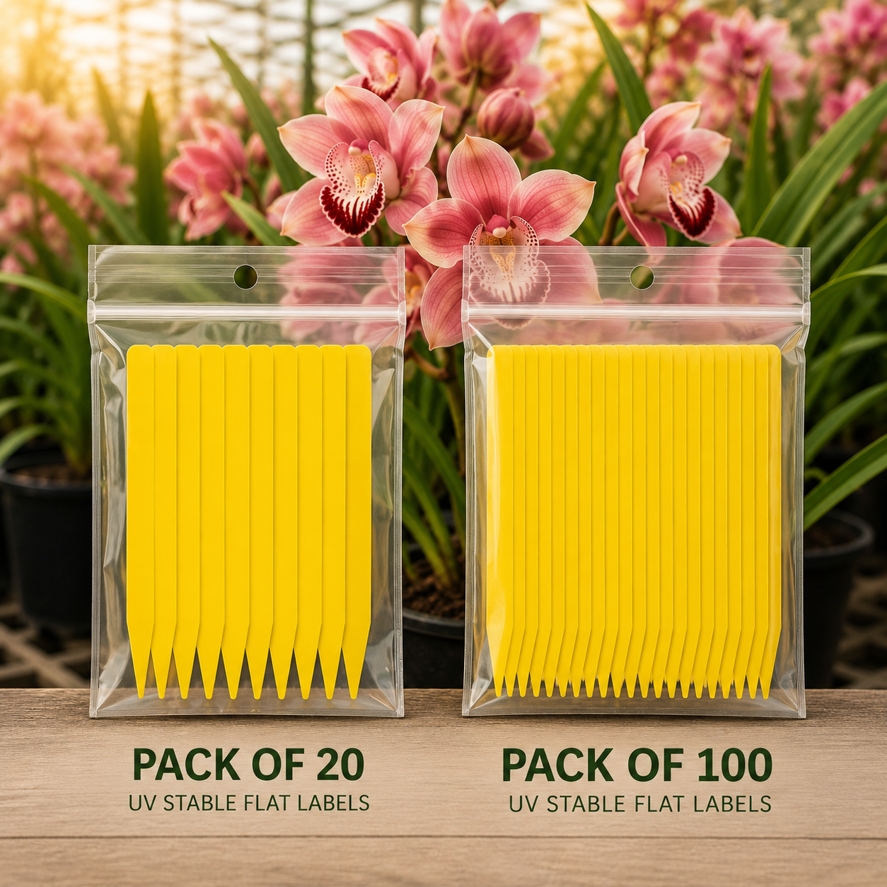 Flat Plant Labels 10cm pack shot showing quantity included