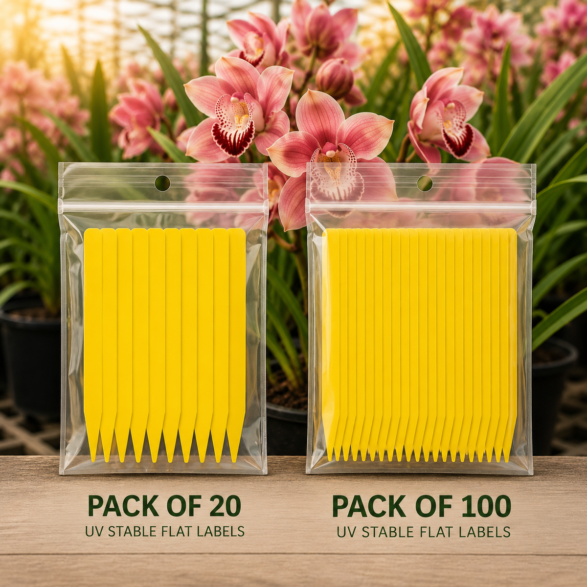 Flat Plant Labels 10cm pack shot showing quantity included