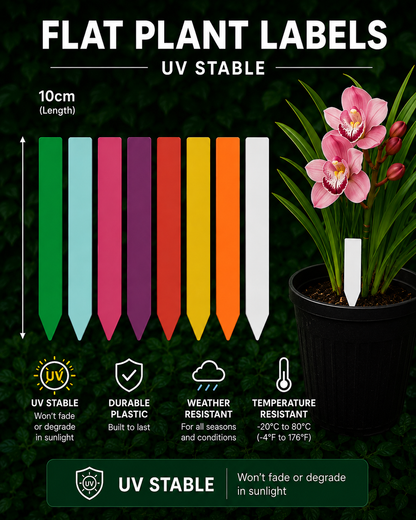 Flat Plant Labels 10cm close-up showing stake tip profile