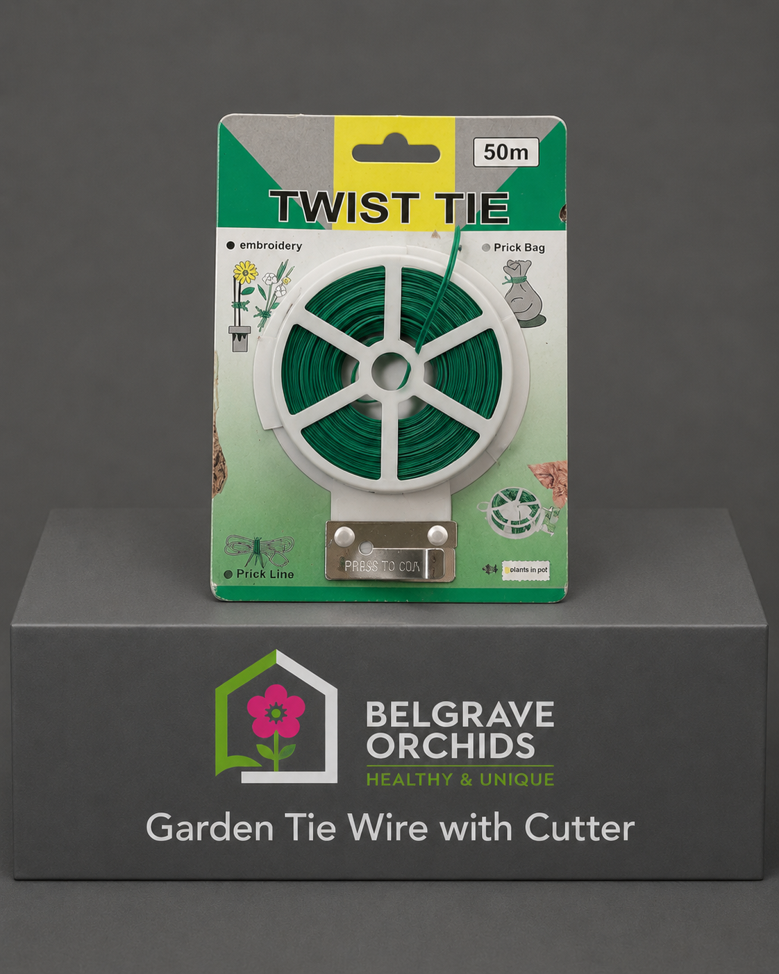 Garden Tie Wire with Cutter 50m showing reel and integrated cutter