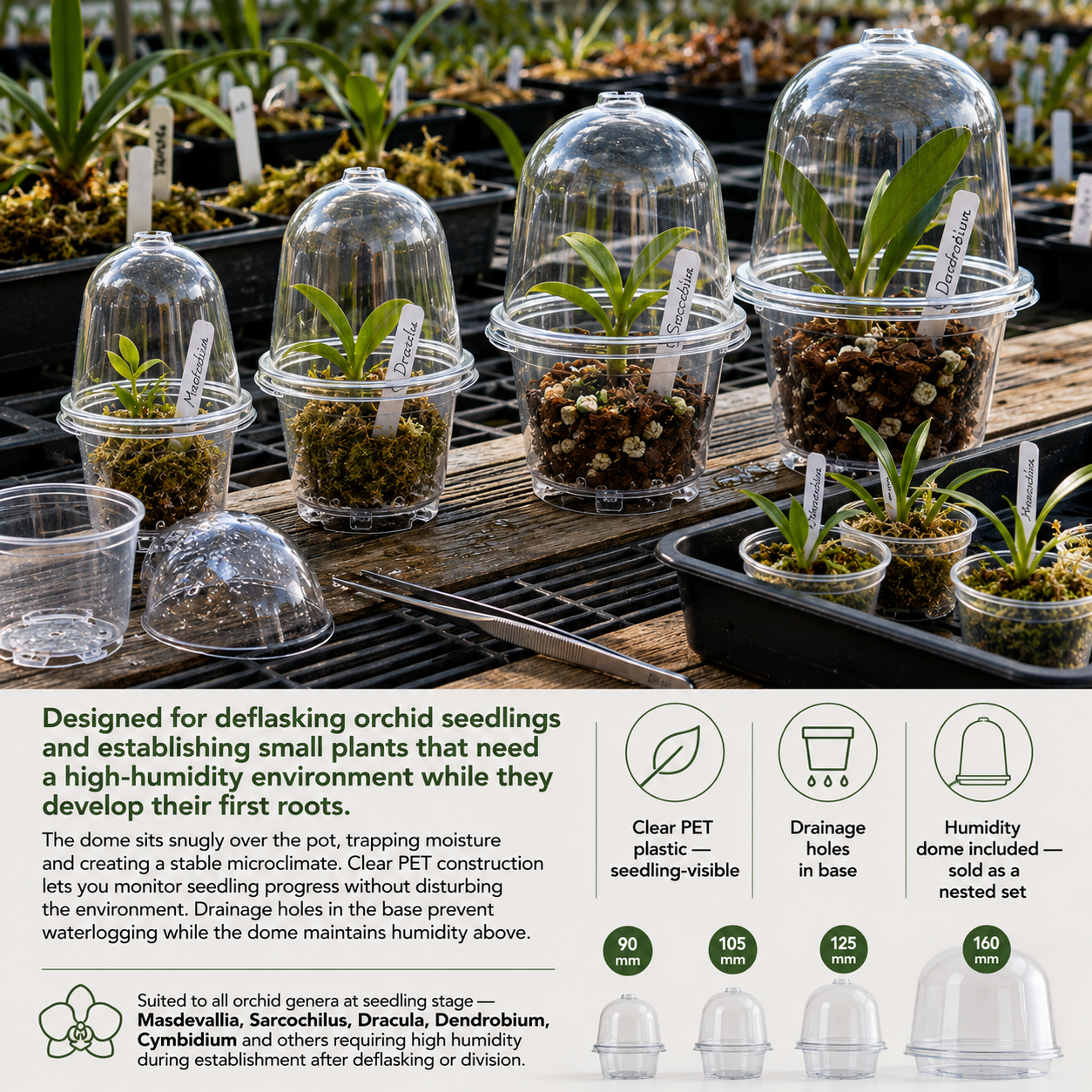 Orchid Seedling Humidity Dome 90mm shown over seedling in use
