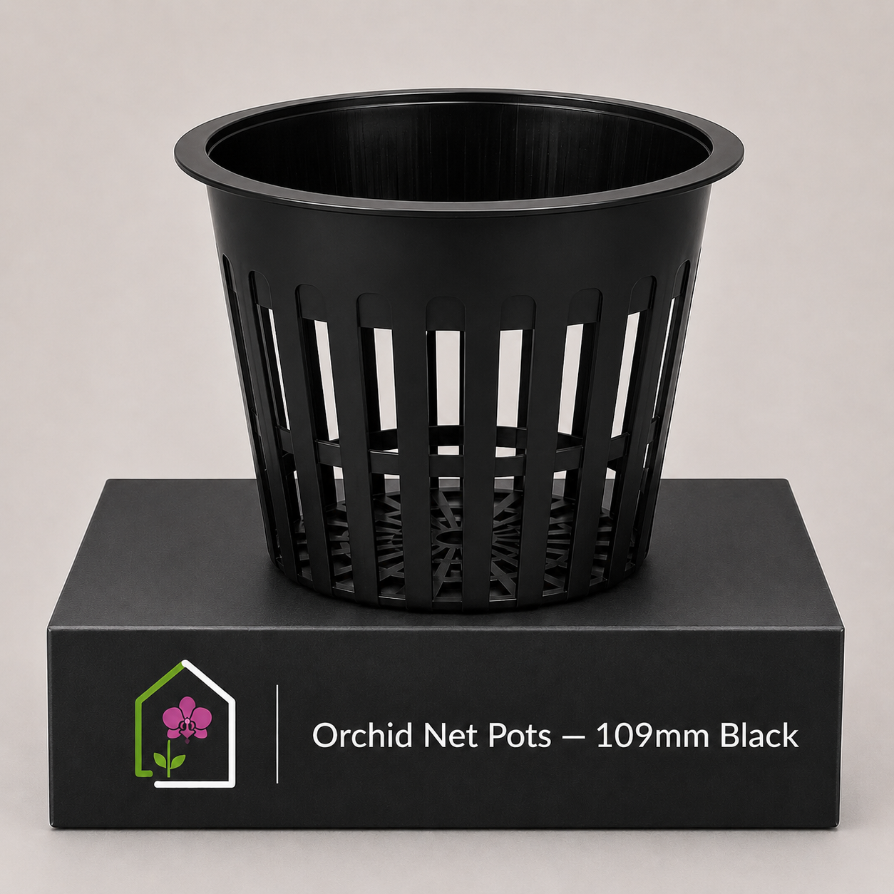 Orchid Net Pots 109mm Black showing pot display
