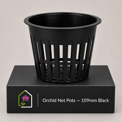 Orchid Net Pots 109mm Black showing pot display