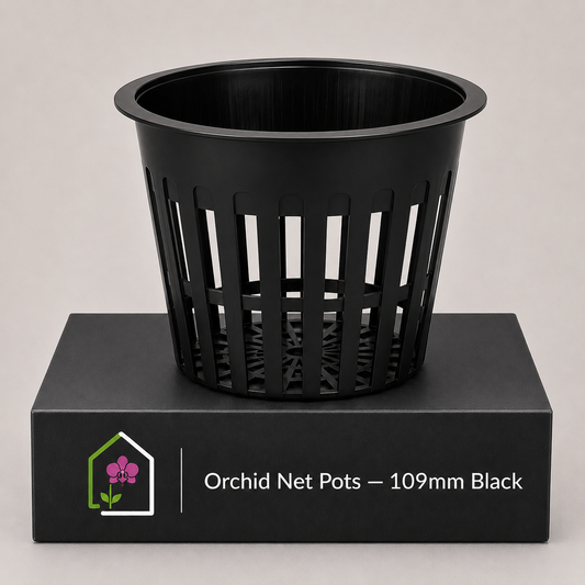Orchid Net Pots 109mm Black showing pot display