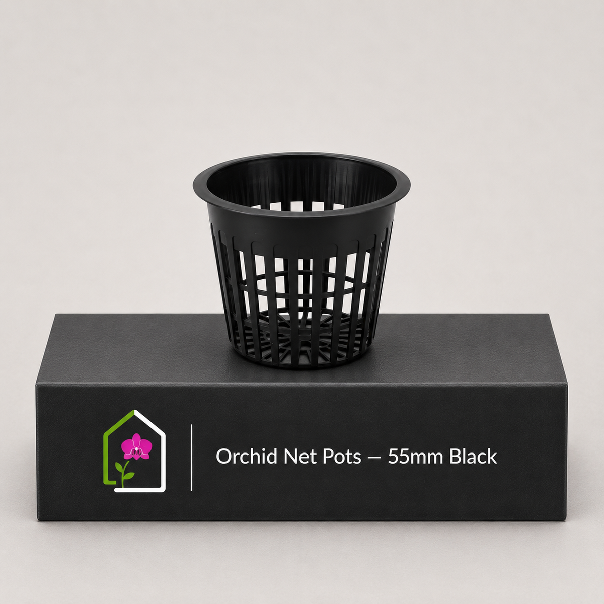 Orchid Net Pots 55mm Black showing pot standing upright