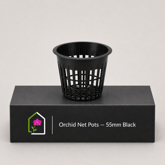 Orchid Net Pots 55mm Black showing pot standing upright