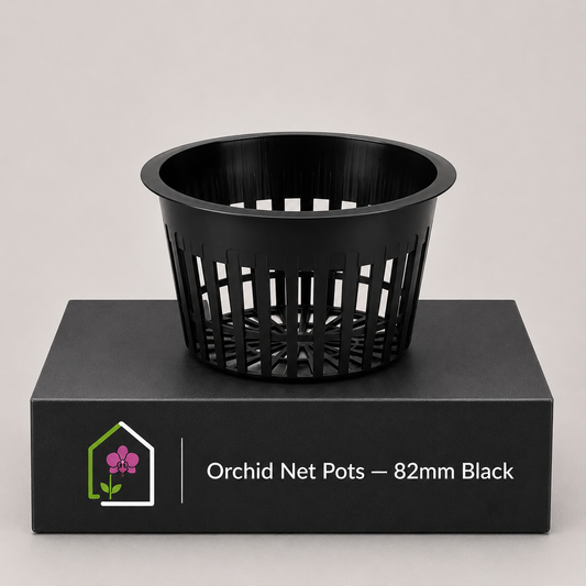 Orchid Net Pots 82mm Black showing pot standing upright