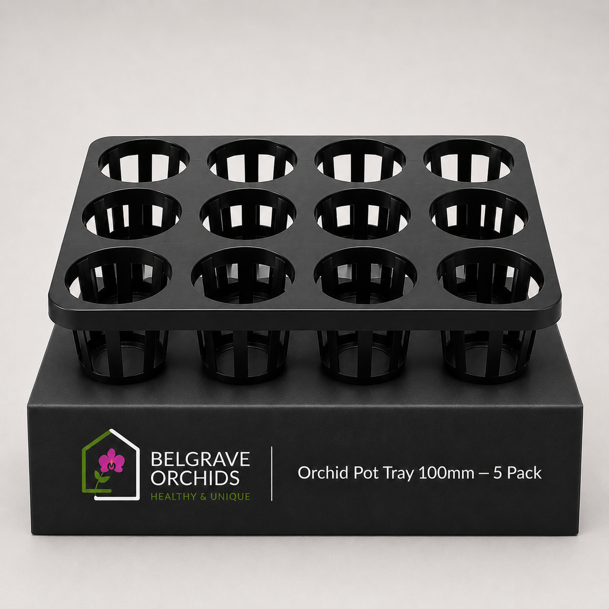 Orchid Pot Tray 100mm 5 Pack showing tray display