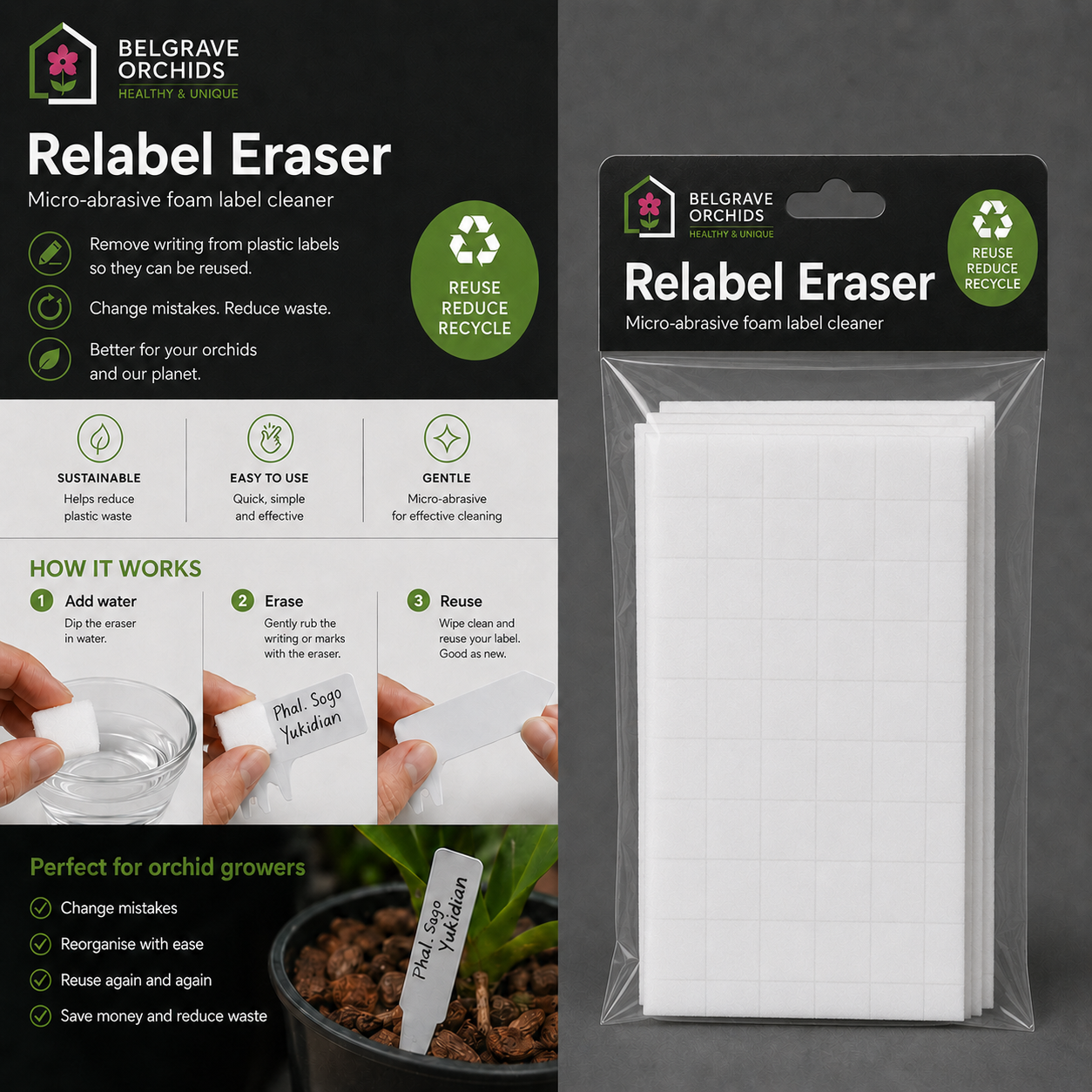 Relabel Erasers close-up showing eraser surface