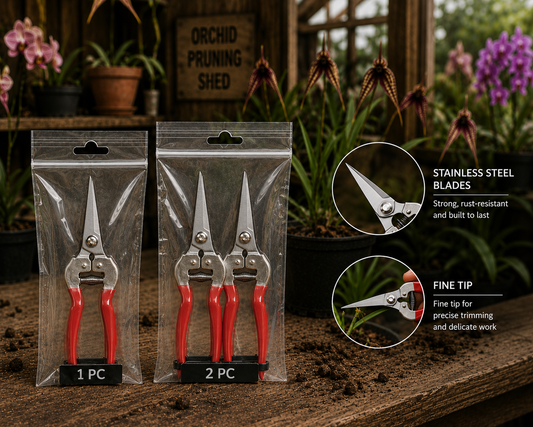 Stainless Steel Orchid Snips close-up showing blade and cutting edge