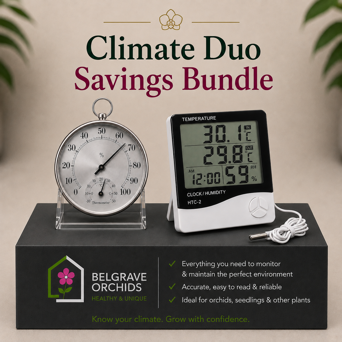 Analog & Digital Climate Duo — Analog Hygrometer & Digital HTC-2